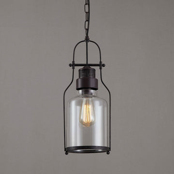 Industrial 1-Light Rust Metal Glass Lantern Pendant Light